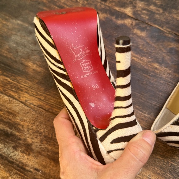Louboutin Peep toe Heels Zebra print size 38 - Picture 7 of 11